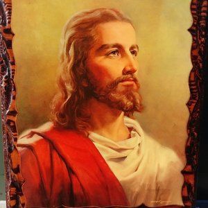 Vintage Litho Of Christ Glossy Wall Plaque 1959